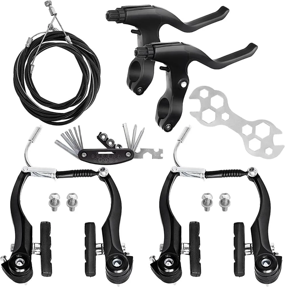 DISIWENE Complete V-Type Bike Brake Set, Front and Rear Bike MTB Brake Inner and Outer Cables and Lever Kit Includes Calipers Levers Cables