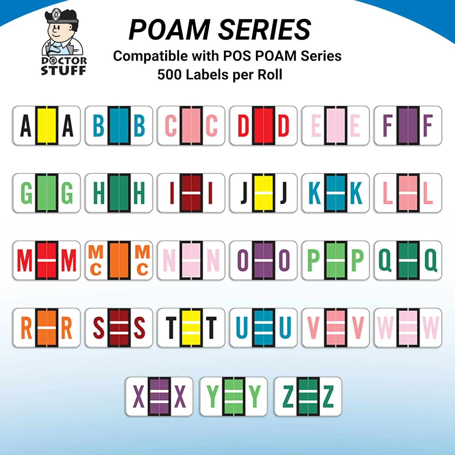 Doctor Stuff - File Folder Labels, Alphabet Letter H, POS 3400 - POAM Series Compatible Alpha Stickers, Dark Green, 15/16" x 1-5/8", 500/Roll
