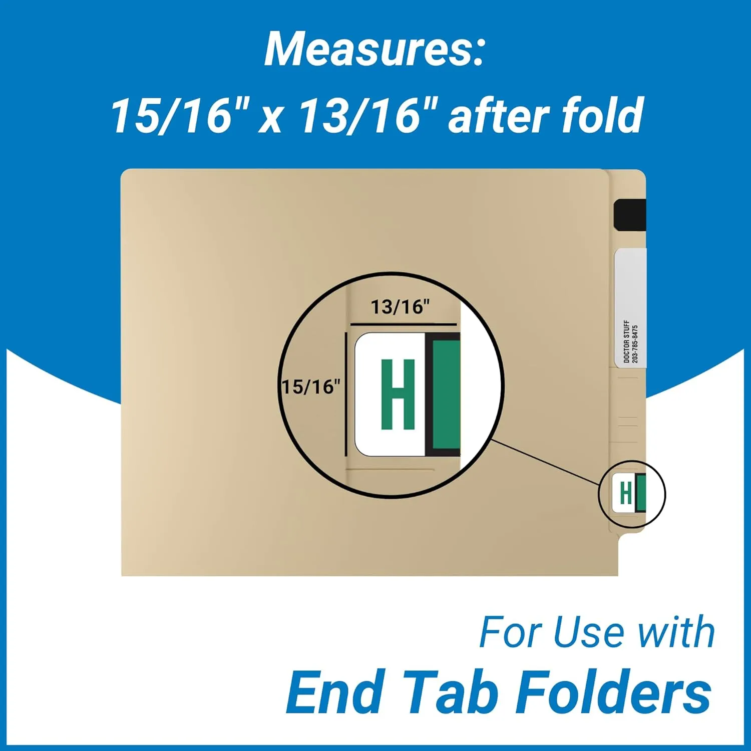 Doctor Stuff - File Folder Labels, Alphabet Letter H, POS 3400 - POAM Series Compatible Alpha Stickers, Dark Green, 15/16" x 1-5/8", 500/Roll