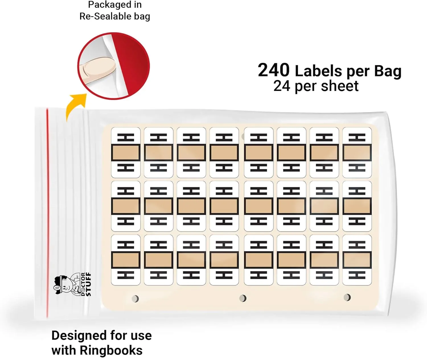Doctor Stuff - File Folder Labels, Ringbook Sheets, Alphabet Letter H, POS 2000 - PP3R Match Compatible Alpha Stickers, Tan, 15/16" x 1-5/8", 240 Labels per Pack