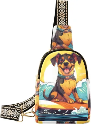 Dog Bag Small Sling Bag for Women Dog Surfing Leather Crossbody Bags Chest Bag Waist Packs