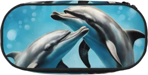 Dolphins in Love Print Simple rectangle Pen bag Storage case for Office supplies,cosmetics,toiletries