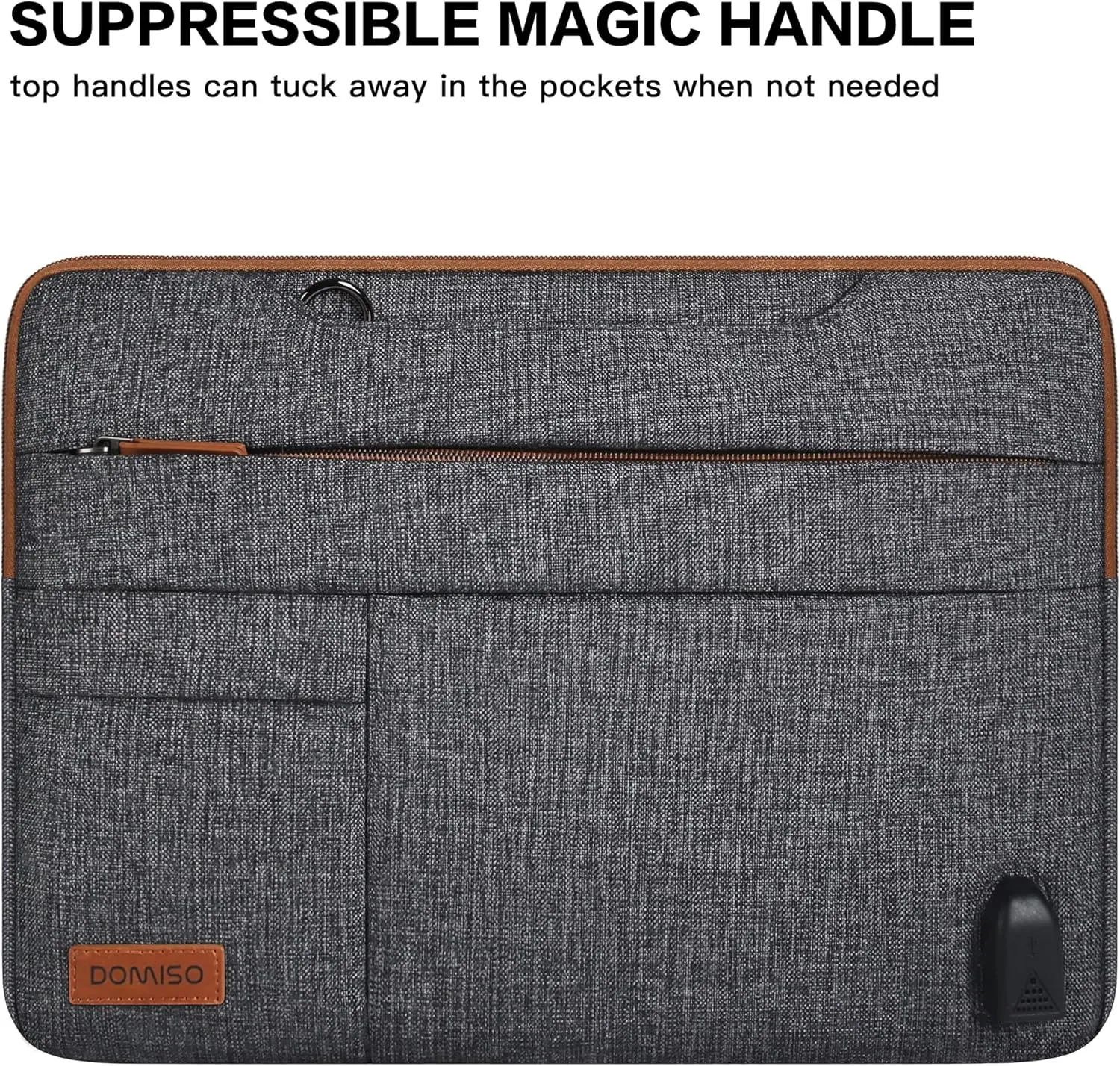 DOMISO 15.6 Inch Multi-Functional Laptop Sleeve Business Briefcase Messenger Bag with USB Charging Port Compatible for 15.6" Laptop/Apple/IdeaPad/Acer Aspire/HP ENVY 15 / Dell XPS 15,Dark Grey