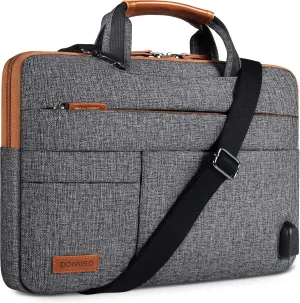 DOMISO 15.6 Inch Multi-Functional Laptop Sleeve Business Briefcase Messenger Bag with USB Charging Port Compatible for 15.6" Laptop/Apple/IdeaPad/Acer Aspire/HP ENVY 15 / Dell XPS 15,Dark Grey