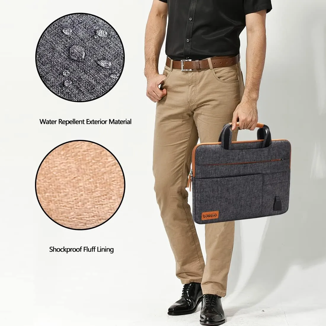 DOMISO 15.6 Inch Multi-Functional Laptop Sleeve Business Briefcase Messenger Bag with USB Charging Port Compatible for 15.6" Laptop/Apple/IdeaPad/Acer Aspire/HP ENVY 15 / Dell XPS 15,Dark Grey