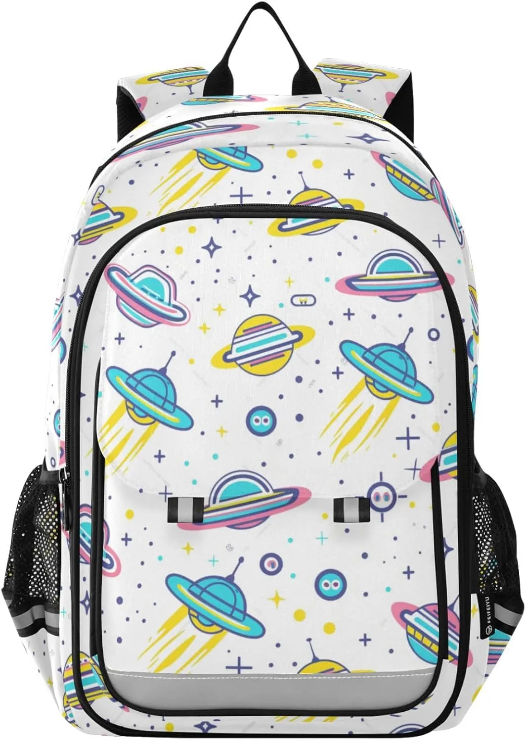 Doodle Alien Spaceship Backpack for Boys Girls Elementary School Bag Kids Bookbag Travel Rucksack With Reflective Stripes