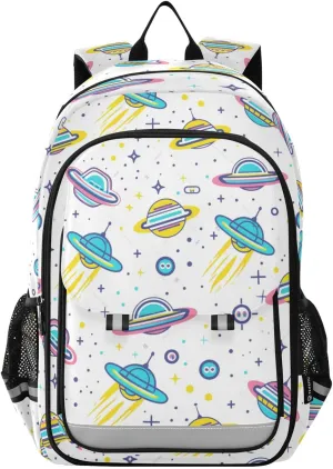 Doodle Alien Spaceship Backpack for Boys Girls Elementary School Bag Kids Bookbag Travel Rucksack With Reflective Stripes