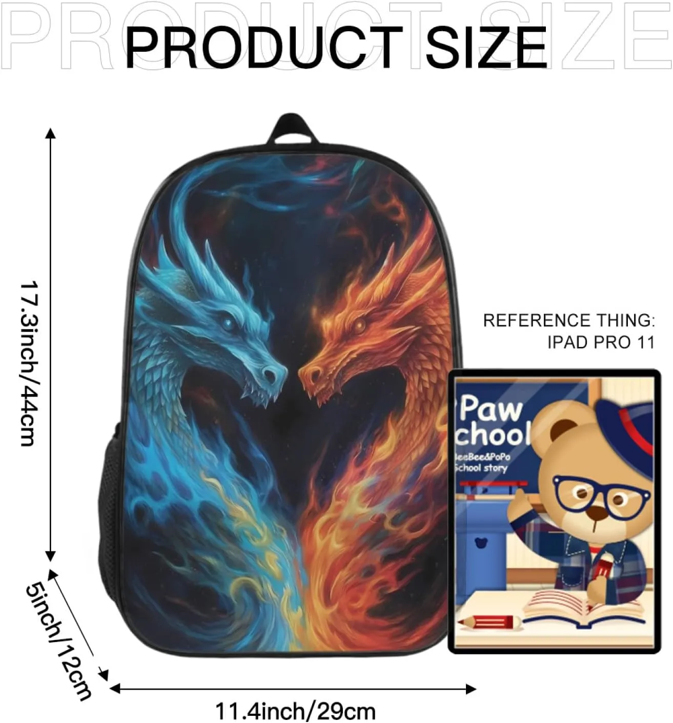 Dragon Backpack, Simple and Aesthetic Bookbag for Women & Men, Lightweight Adjustable Black Backpack for Travel Outdoor Sports, Large Capacity Laptop Bag for Business Office