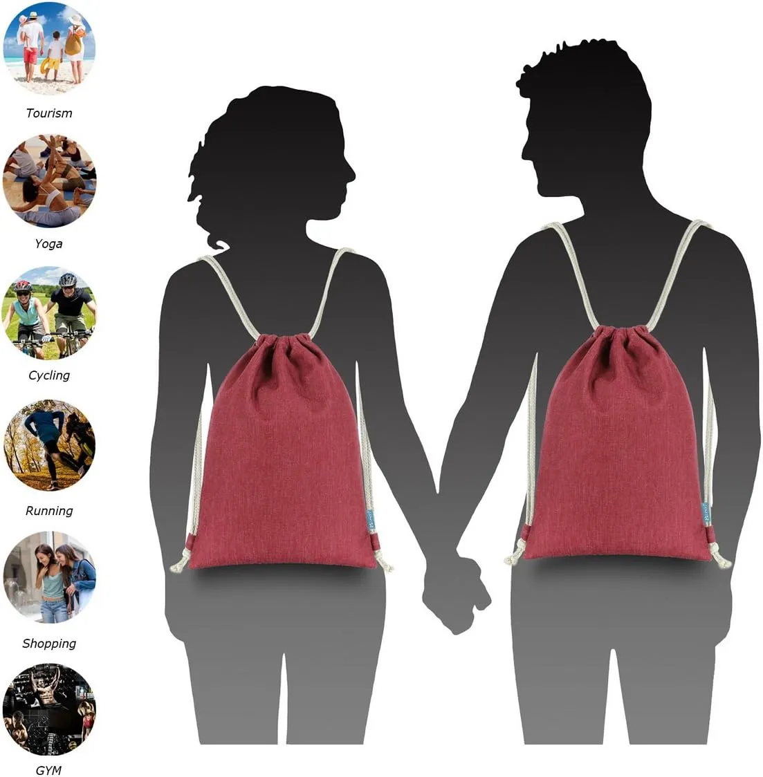 Drawstring Backpack Simple Style String Bag Canvas Beach Sport Daypack