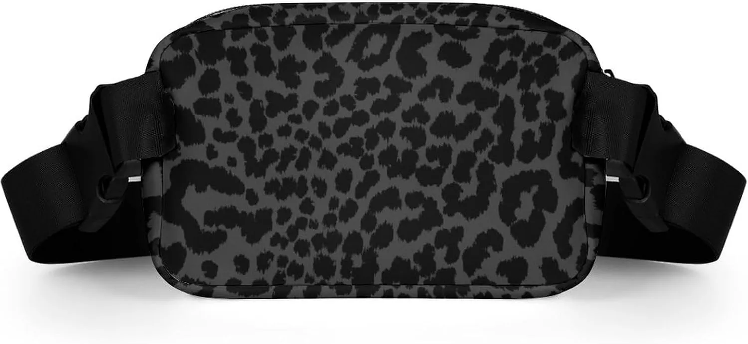 Dress Decor Waist Bag, Fashion Belt Bag, Full Printed Unisex Pack With Adjustable Strap For Running, Hiking & Travel Compatible with Dark Gray Black Leopard Cheetah Print