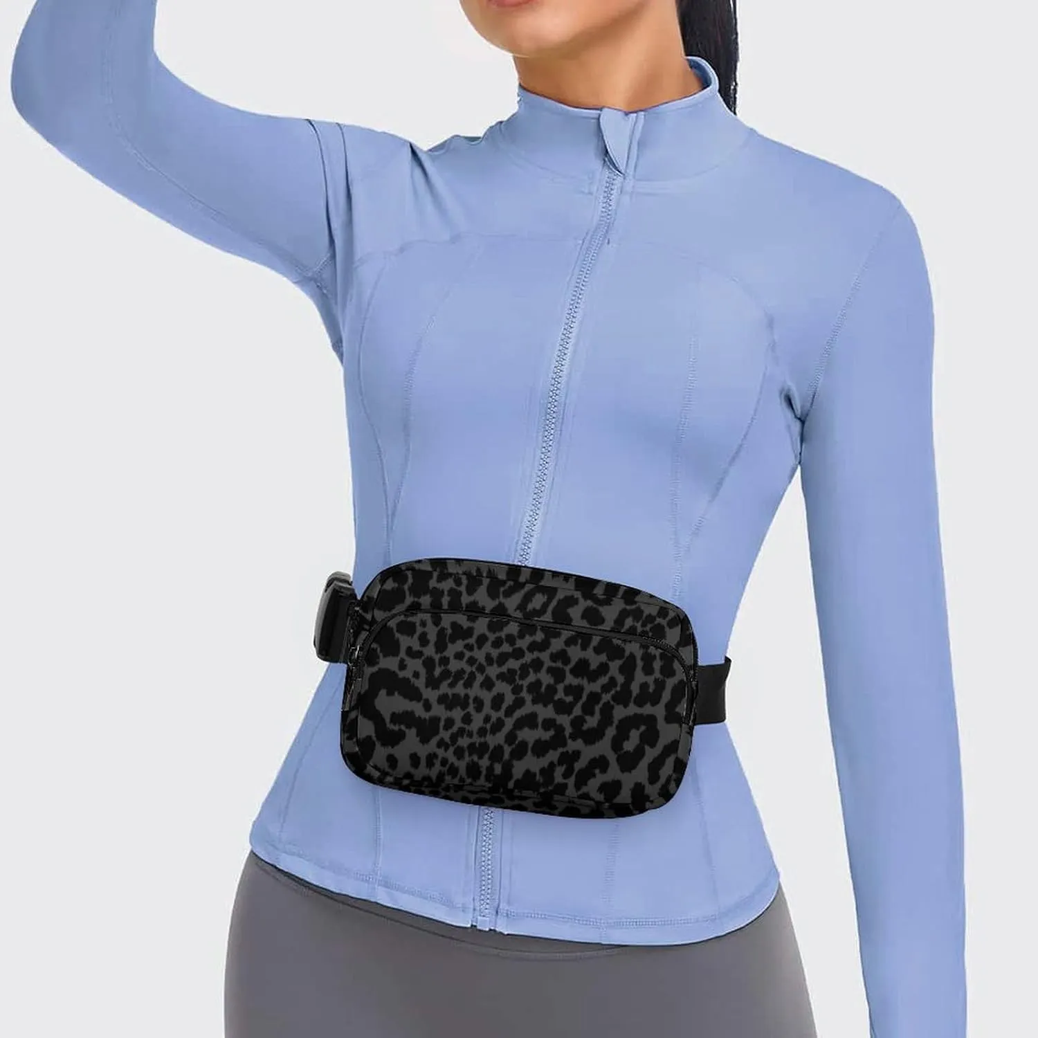 Dress Decor Waist Bag, Fashion Belt Bag, Full Printed Unisex Pack With Adjustable Strap For Running, Hiking & Travel Compatible with Dark Gray Black Leopard Cheetah Print