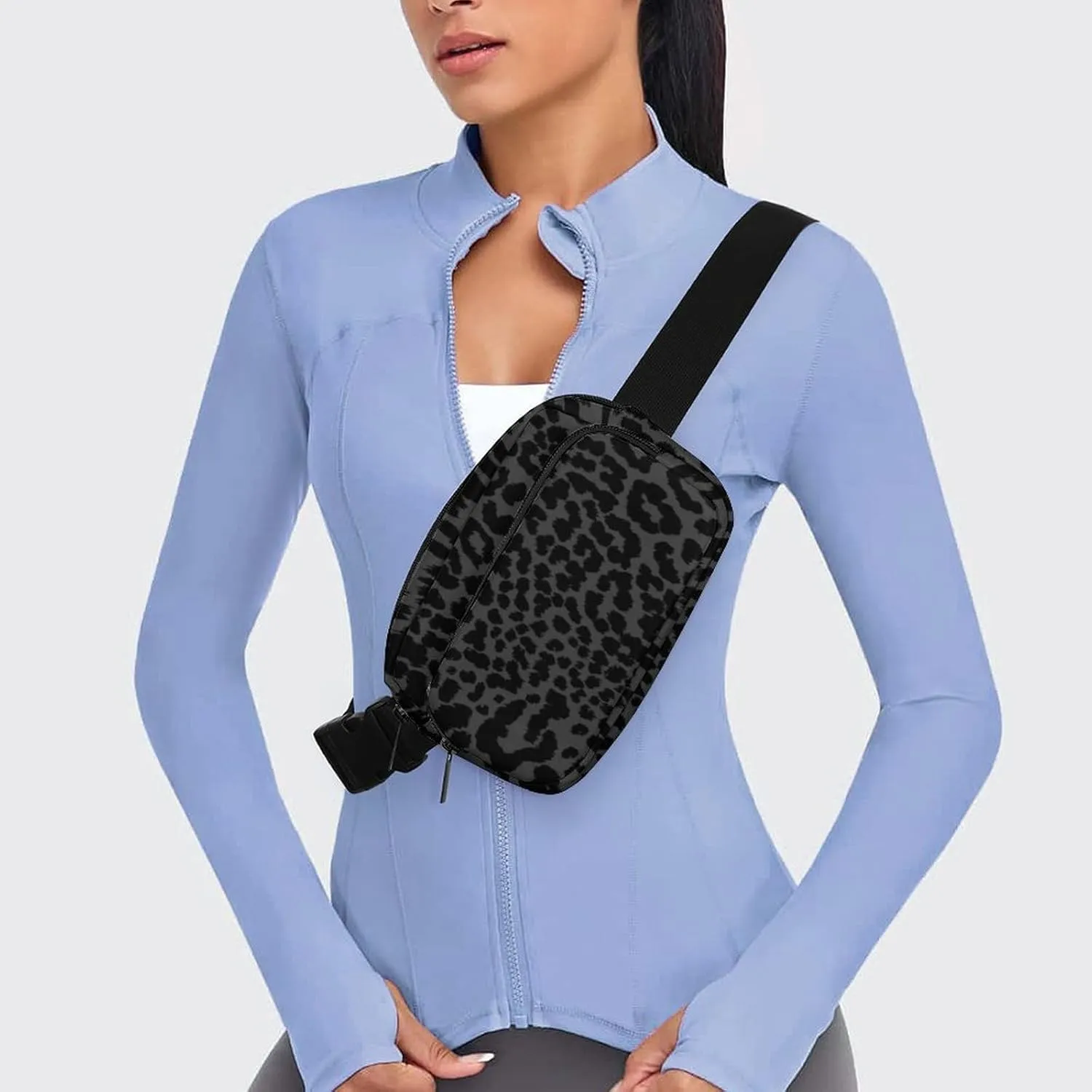 Dress Decor Waist Bag, Fashion Belt Bag, Full Printed Unisex Pack With Adjustable Strap For Running, Hiking & Travel Compatible with Dark Gray Black Leopard Cheetah Print
