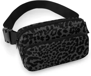 Dress Decor Waist Bag, Fashion Belt Bag, Full Printed Unisex Pack With Adjustable Strap For Running, Hiking & Travel Compatible with Dark Gray Black Leopard Cheetah Print