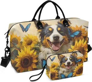 Duffel Bag for Traveling, Australian Cattle Dog Sunflower Gym Bags with Multiple Interior Pockets for Women Men Toiletry Purse Included 20.5”x 1.9” x 13.8”