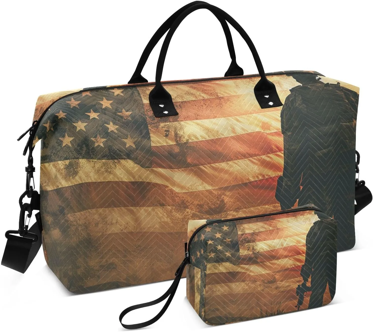 Duffel Bag for Traveling, Memorial Day Solider Gym Bags with Multiple Interior Pockets for Women Men Toiletry Purse Included 20.5”x 1.9” x 13.8”