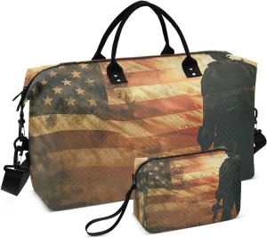 Duffel Bag for Traveling, Memorial Day Solider Gym Bags with Multiple Interior Pockets for Women Men Toiletry Purse Included 20.5”x 1.9” x 13.8”
