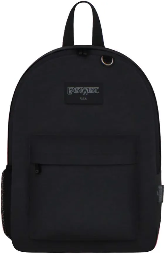 East West USA Simple Backpack (Black) – 12.5" L x 16.5" H x 5" W | Versatile Travel, Small, Laptop, Book & Work Backpack with Padded Back Panel & Adjustable Shoulder Straps