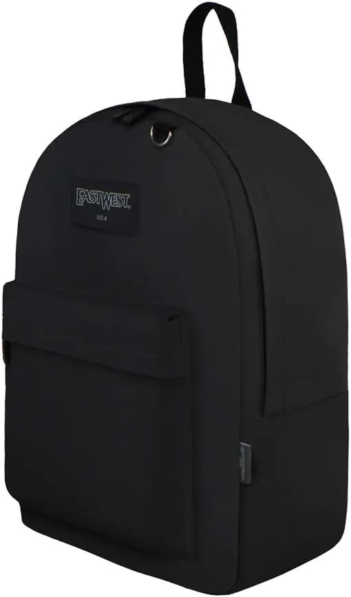 East West USA Simple Backpack (Black) – 12.5" L x 16.5" H x 5" W | Versatile Travel, Small, Laptop, Book & Work Backpack with Padded Back Panel & Adjustable Shoulder Straps