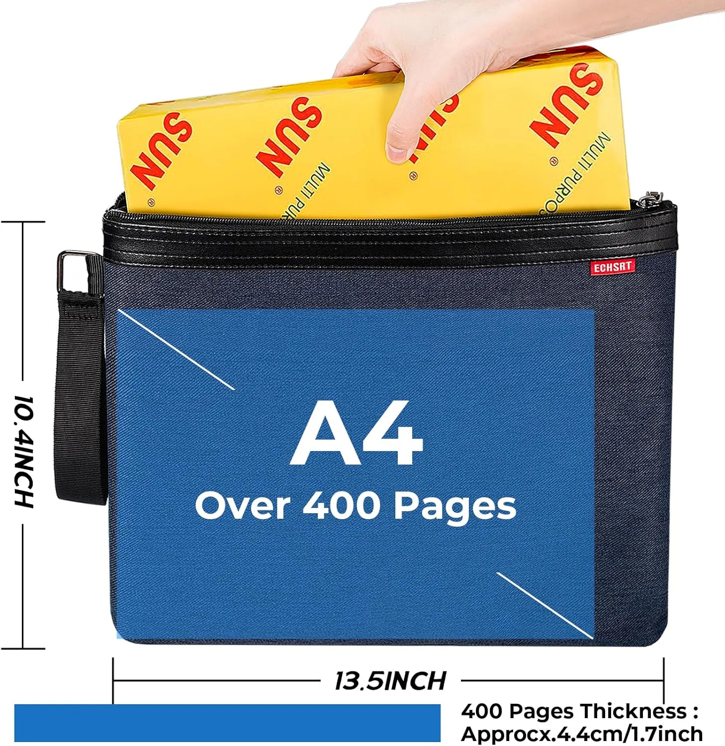 ECHSRT File Folder Document Organizer for Travel, Document Bag Zipper Pouch for Men & Women Blue