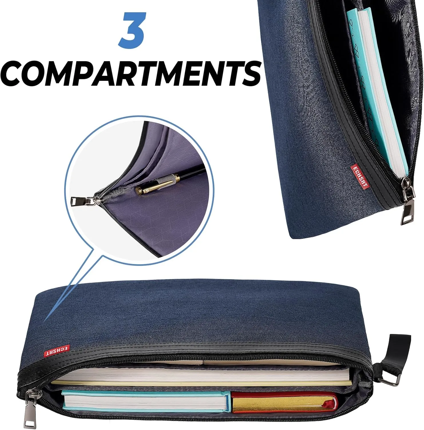ECHSRT File Folder Document Organizer for Travel, Document Bag Zipper Pouch for Men & Women Blue