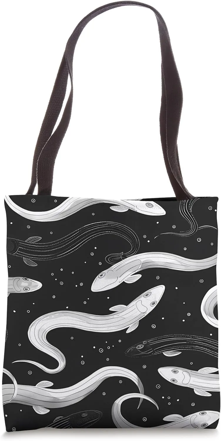 Eel Black and White Animal Wildlife Pattern Tote Bag