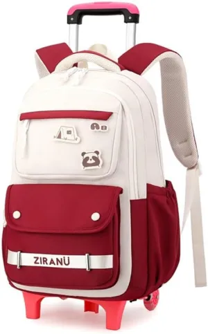 EKUIZAI Aesthetic Rolling Backpack for Girls Large-capacity secondary school bag Solid Color Girls Trolley Backpack