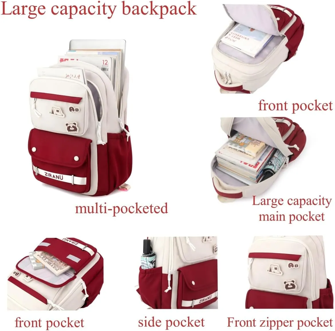 EKUIZAI Aesthetic Rolling Backpack for Girls Large-capacity secondary school bag Solid Color Girls Trolley Backpack
