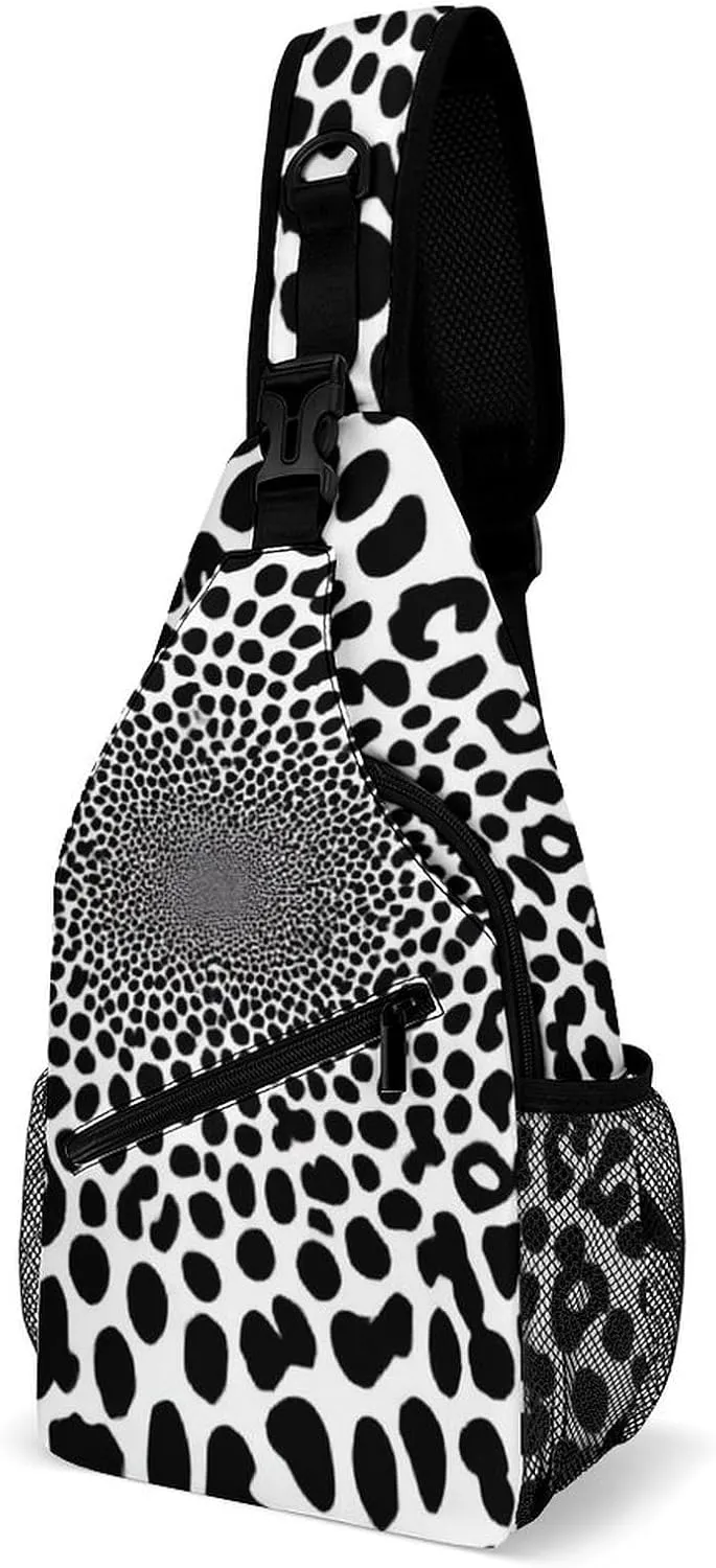 Elegant Crossbody Backpack, Dark Black And White Leopard Cheetah Print Travel Hiking Chest Bag Adjustable Sling Pack for Purses Shoulder Bag for Women Men's Travel,Sports