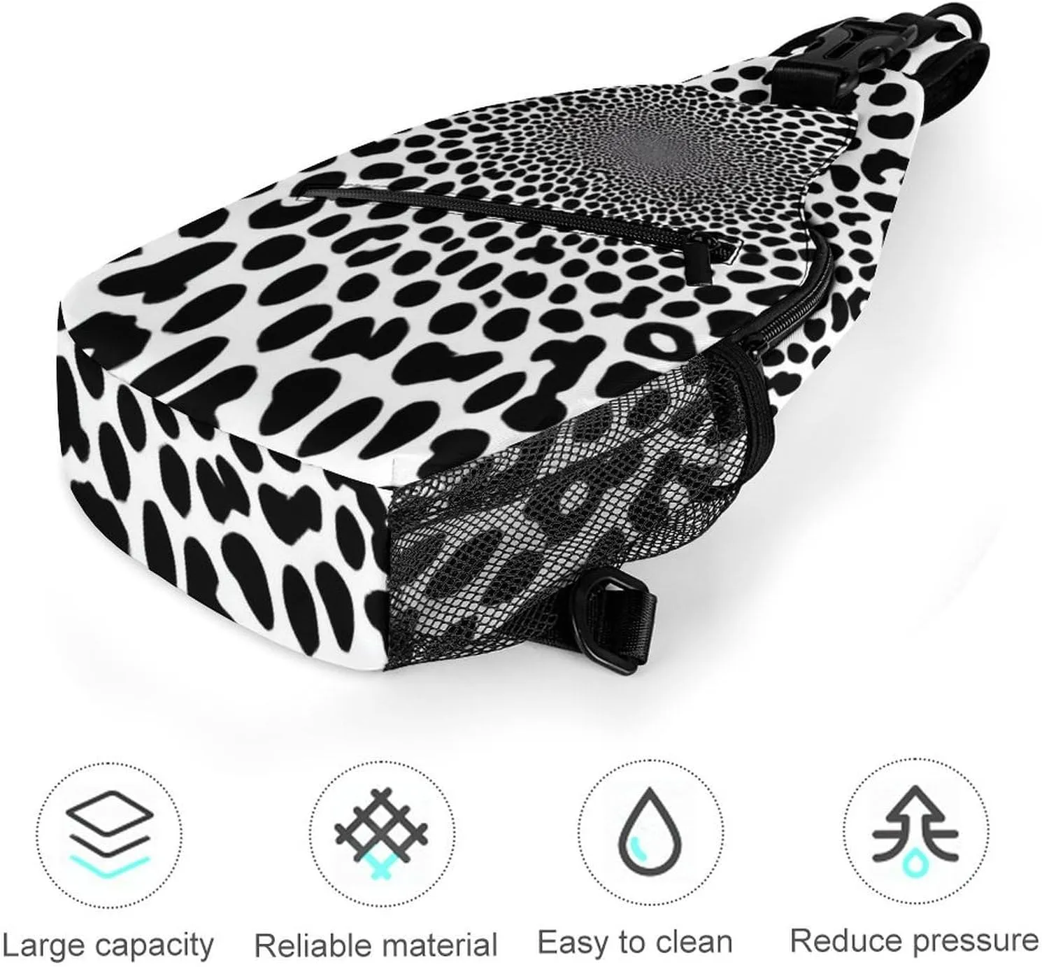 Elegant Crossbody Backpack, Dark Black And White Leopard Cheetah Print Travel Hiking Chest Bag Adjustable Sling Pack for Purses Shoulder Bag for Women Men's Travel,Sports