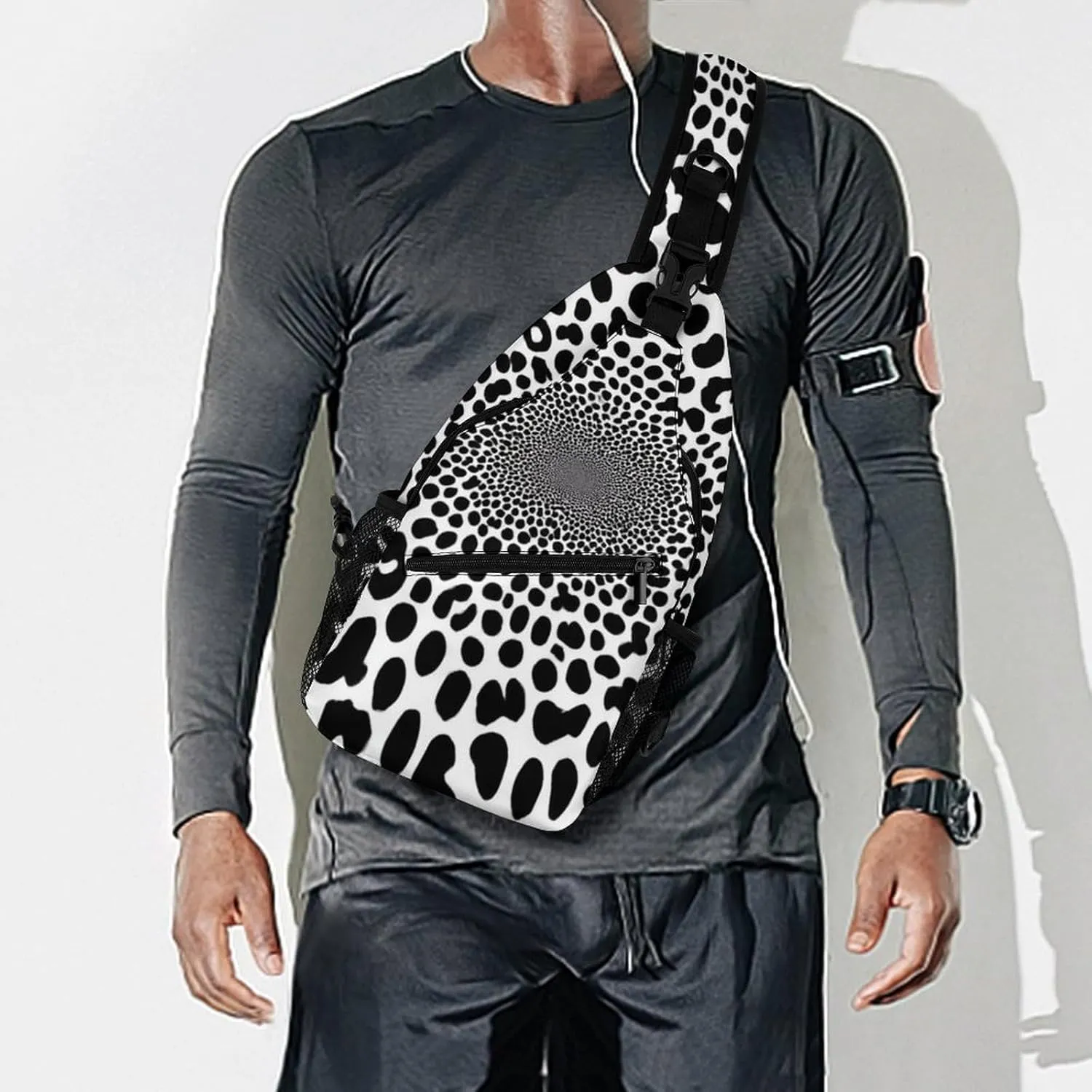 Elegant Crossbody Backpack, Dark Black And White Leopard Cheetah Print Travel Hiking Chest Bag Adjustable Sling Pack for Purses Shoulder Bag for Women Men's Travel,Sports