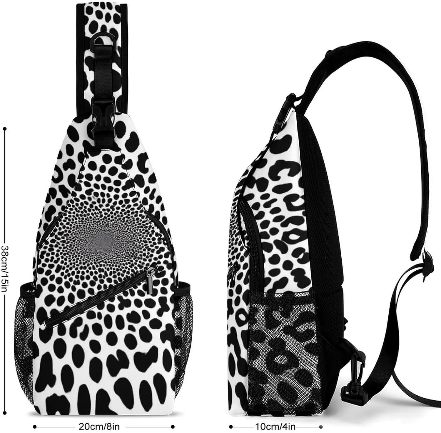 Elegant Crossbody Backpack, Dark Black And White Leopard Cheetah Print Travel Hiking Chest Bag Adjustable Sling Pack for Purses Shoulder Bag for Women Men's Travel,Sports