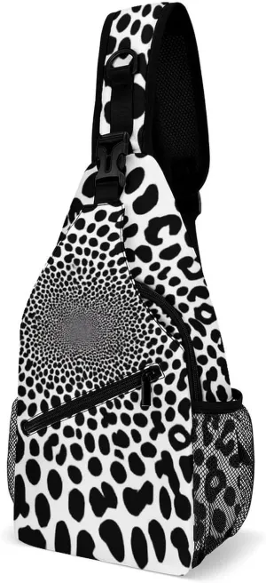 Elegant Crossbody Backpack, Dark Black And White Leopard Cheetah Print Travel Hiking Chest Bag Adjustable Sling Pack for Purses Shoulder Bag for Women Men's Travel,Sports