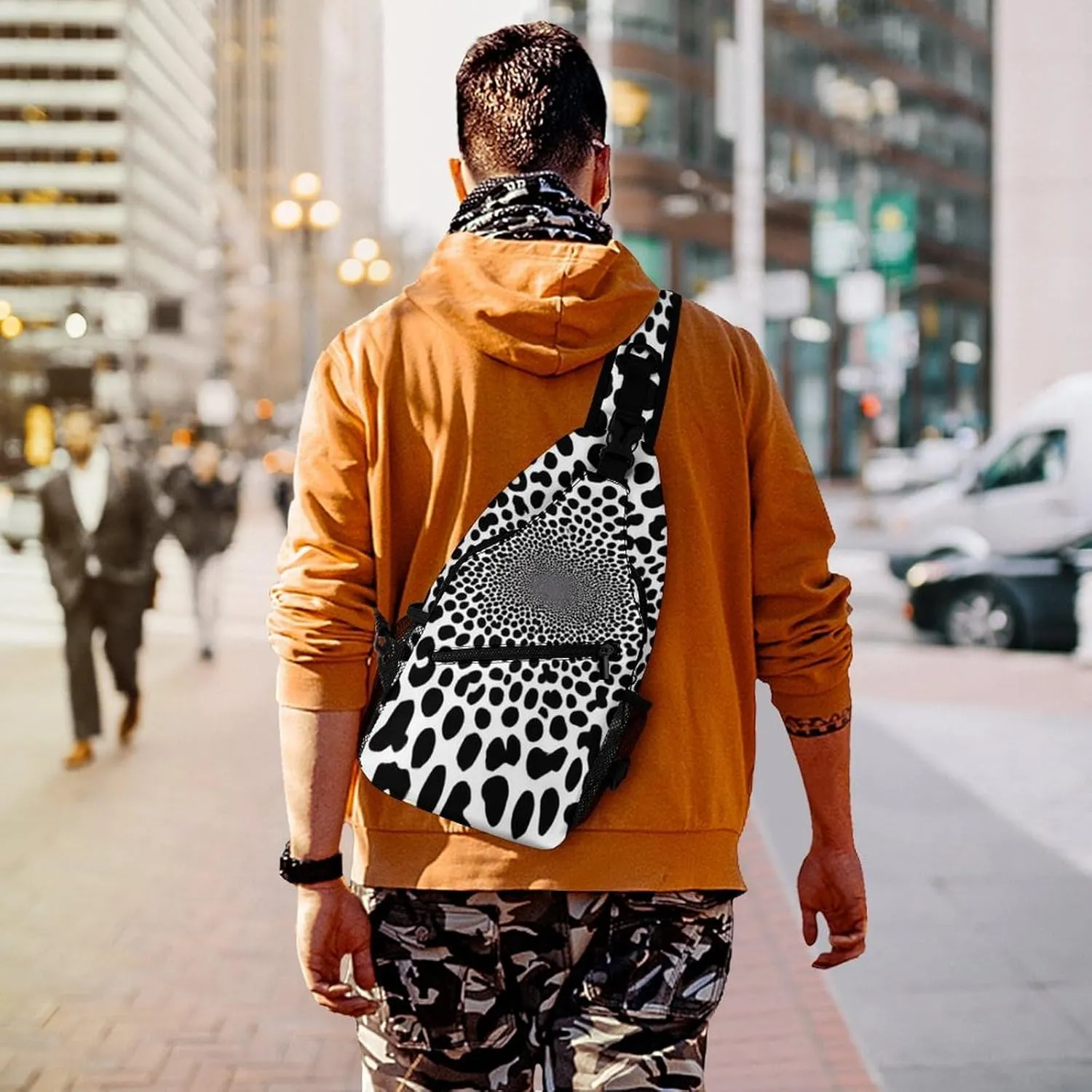 Elegant Crossbody Backpack, Dark Black And White Leopard Cheetah Print Travel Hiking Chest Bag Adjustable Sling Pack for Purses Shoulder Bag for Women Men's Travel,Sports