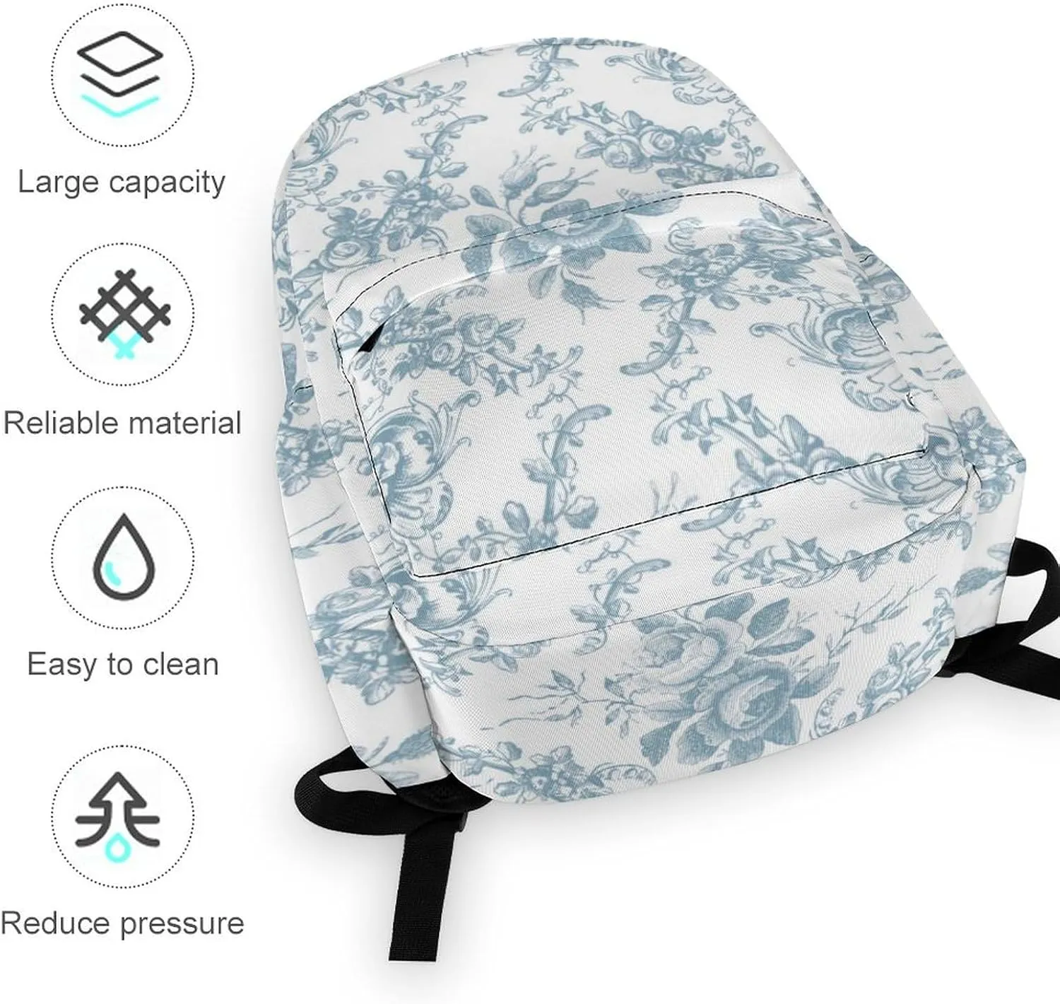 Elegant Engraved Blue And White Floral Toile Large Capacity Backpack, Simple And Practical, Exquisite And Minimalist Design