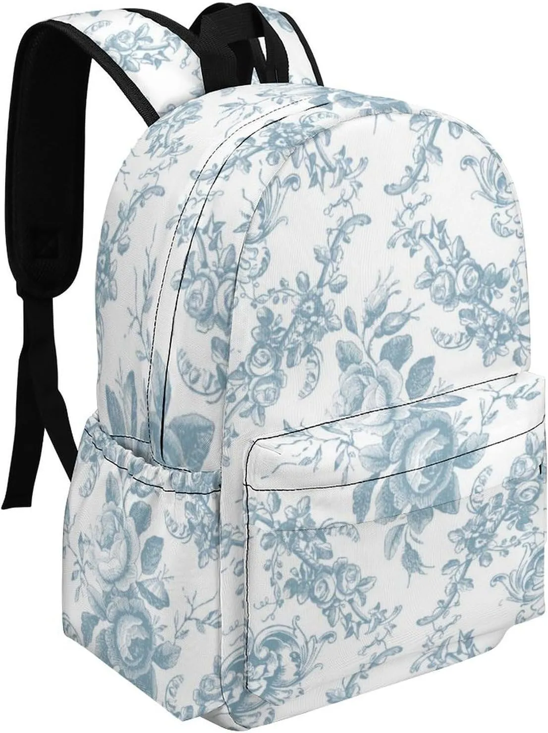 Elegant Engraved Blue And White Floral Toile Large Capacity Backpack, Simple And Practical, Exquisite And Minimalist Design