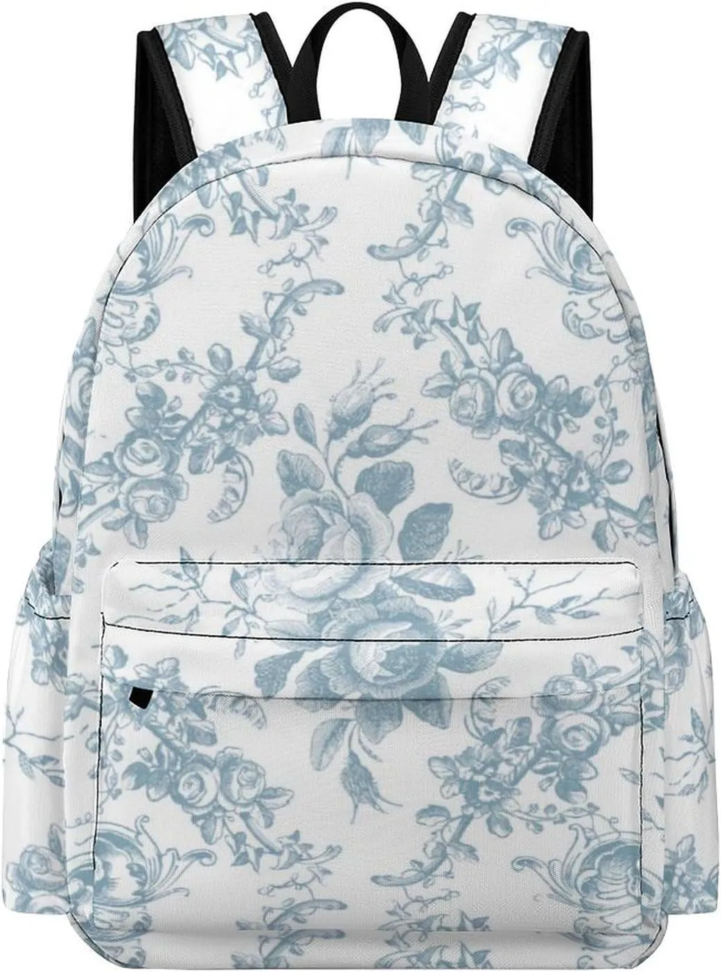 Elegant Engraved Blue And White Floral Toile Large Capacity Backpack, Simple And Practical, Exquisite And Minimalist Design