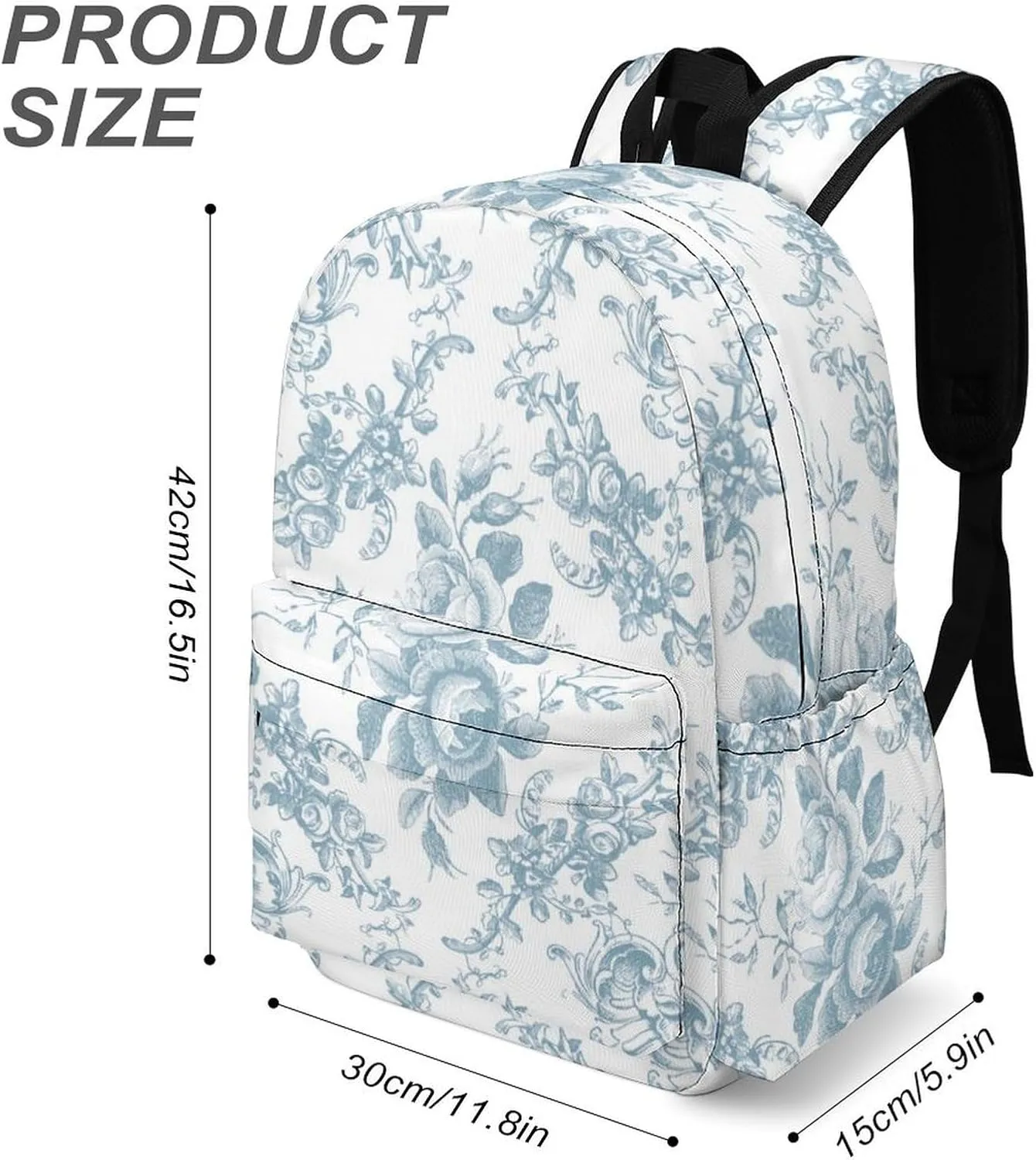 Elegant Engraved Blue And White Floral Toile Large Capacity Backpack, Simple And Practical, Exquisite And Minimalist Design