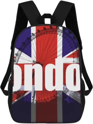 England London Eye British Unisex Backpack 17" Casual Daypacks Simple Shoulders Bag for Camping Hiking Travel Gear