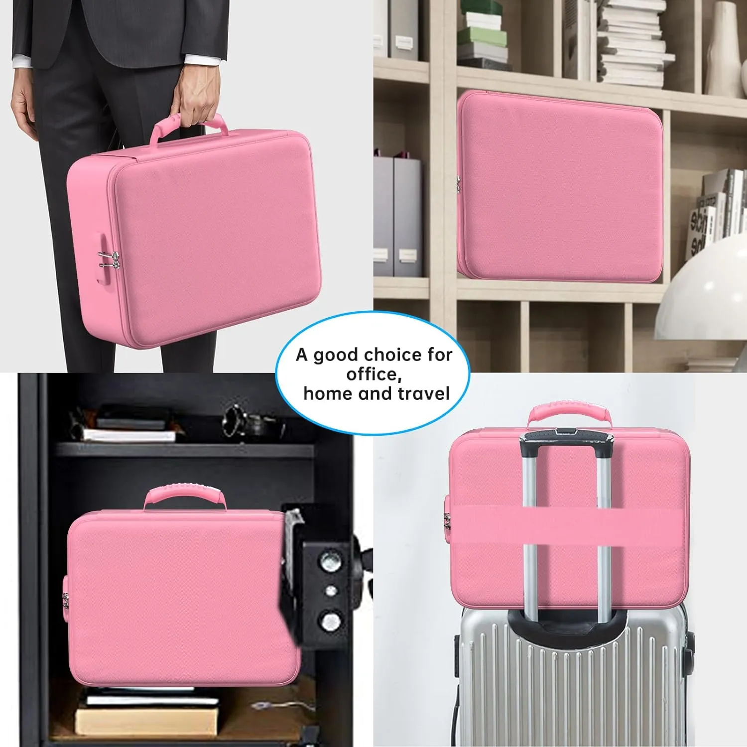 ENGPOW 5200°F Fireproof Document Bag with Lock, Upgraded Heat Insulated Fireproof＆Waterproof Box 8 Layers Document Organizer, Portable Home Travel Safe Storage Box for Important Files, Laptop, Pink