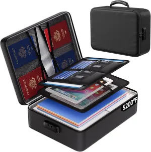 ENGPOW 5200°F Fireproof Document Bag with Lock,Upgraded Heat Insulated Fireproof＆Waterproof Box 8 Layers File Organizer,Portable Home Travel Safe Storage for Important Documents,Passports,Laptop