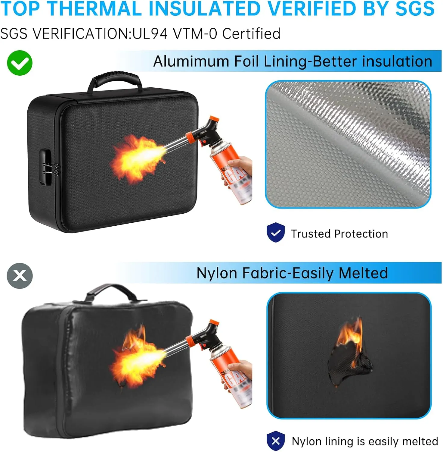 ENGPOW 5200°F Fireproof Document Bag with Lock,Upgraded Heat Insulated Fireproof＆Waterproof Box 8 Layers File Organizer,Portable Home Travel Safe Storage for Important Documents,Passports,Laptop