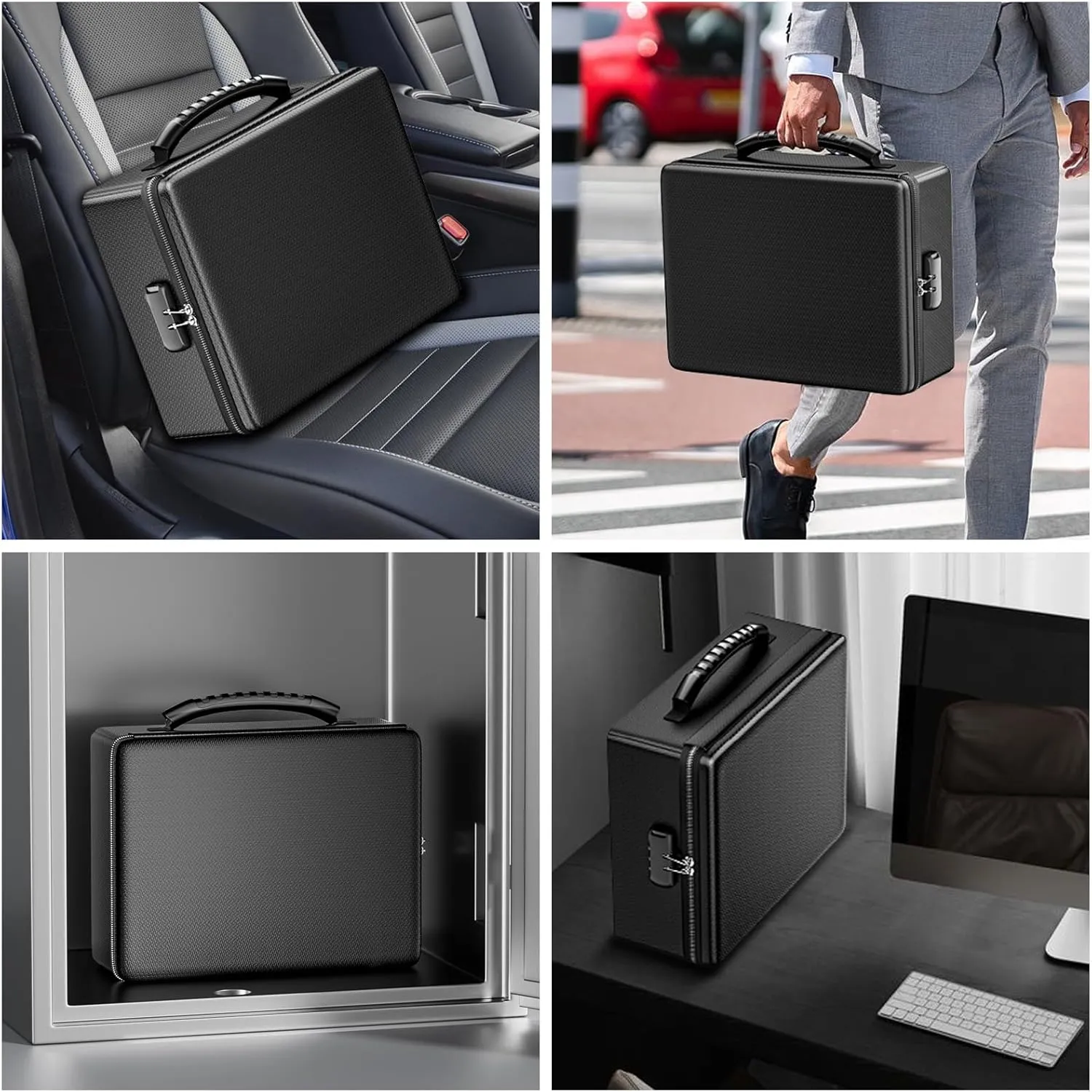 ENGPOW Fireproof Document Box with Lock, Fireproof Water Resistant Heat Insulated Safe Box Hard Case with Fireproof Zipper, Portable Home Office Travel File Organizer for Important Documents and More