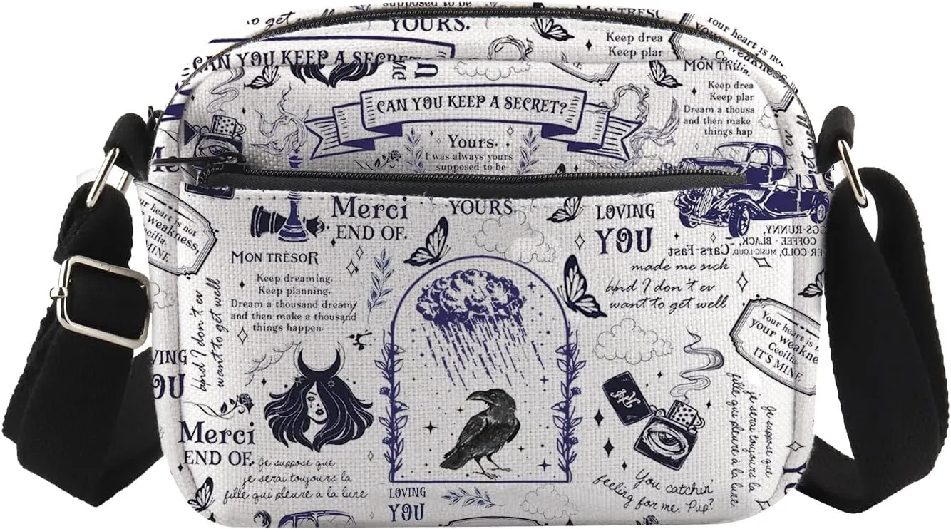 ENSIANTH Poem Inspired Messenger Bag We Love Rainy Day Crossbody Bag Morally Grey Book Club Gift Dark Romance Bookish Gift