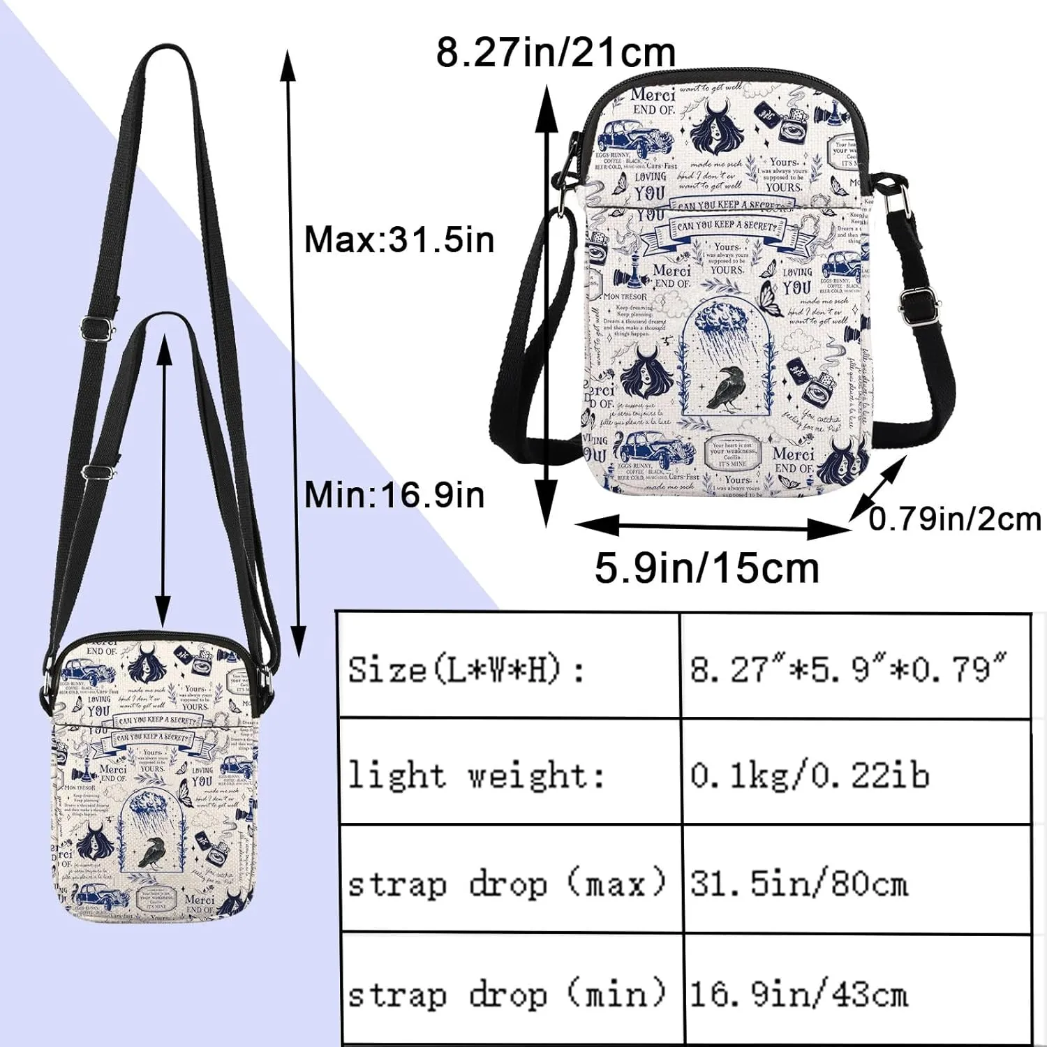 ENSIANTH Poem Inspired Messenger Bag We Love Rainy Day Crossbody Bag Morally Grey Book Club Gift Dark Romance Bookish Gift