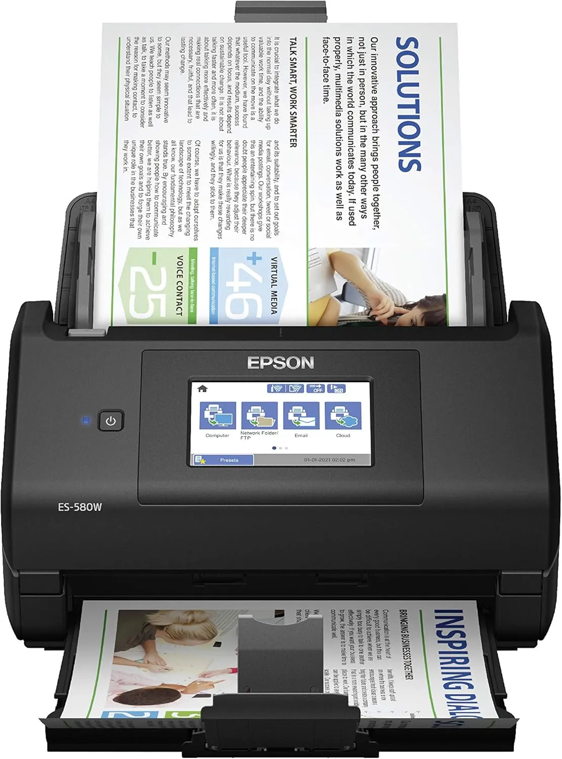 Epson Workforce ES-580W Wireless Color Duplex Desktop Document Scanner for PC and Mac with 100-sheet Auto Document Feeder (ADF) and Intuitive 4.3" Touchscreen. Full 1-Year Limited Warranty (Renewed)