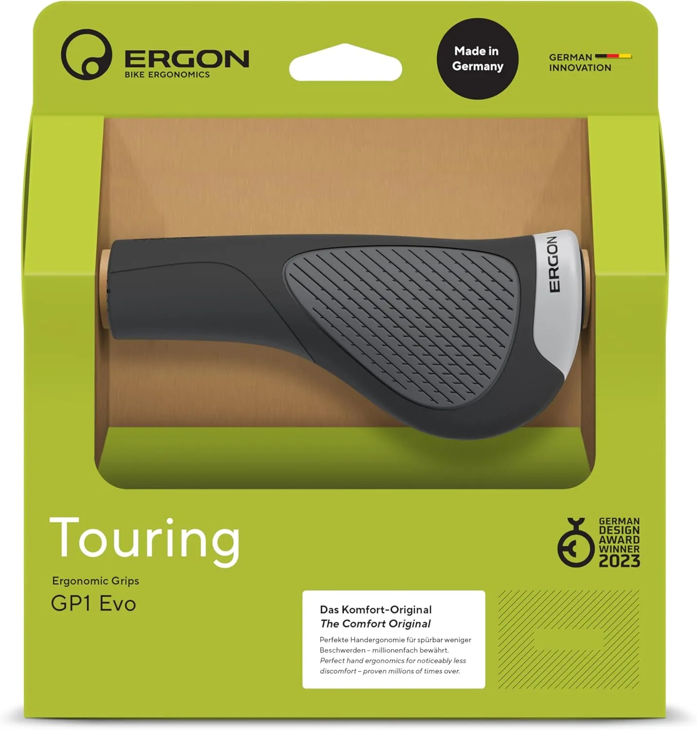 Ergon GP1 Evo Ergonomic Wing Grips | Comfort Grip for Touring, E-Bikes & Commuting | Made in Germany with Dual Rubber Durometers & Forged Aluminum Clamps | Small, Large, Twist Shift