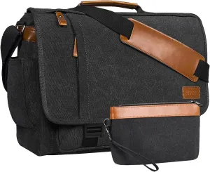ESTARER Mens Messenger Bag 17-17.3 Inch Laptop Bag Water-resistant Canvas, College/Work/Travel Computer Shoulder Bag with Pencil Case Pouch, Dark Grey