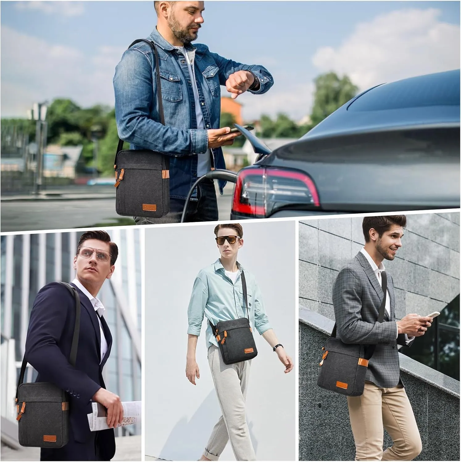 ESTARER Small Messenger Bag for Men, Mini Canvas Shoulder Bag，Water-Resistant Causal Crossbody Bag for 8-10 inTablet，Dark Gray