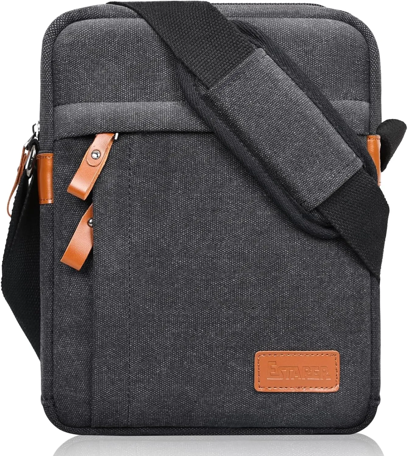 ESTARER Small Messenger Bag for Men, Mini Canvas Shoulder Bag，Water-Resistant Causal Crossbody Bag for 8-10 inTablet，Dark Gray