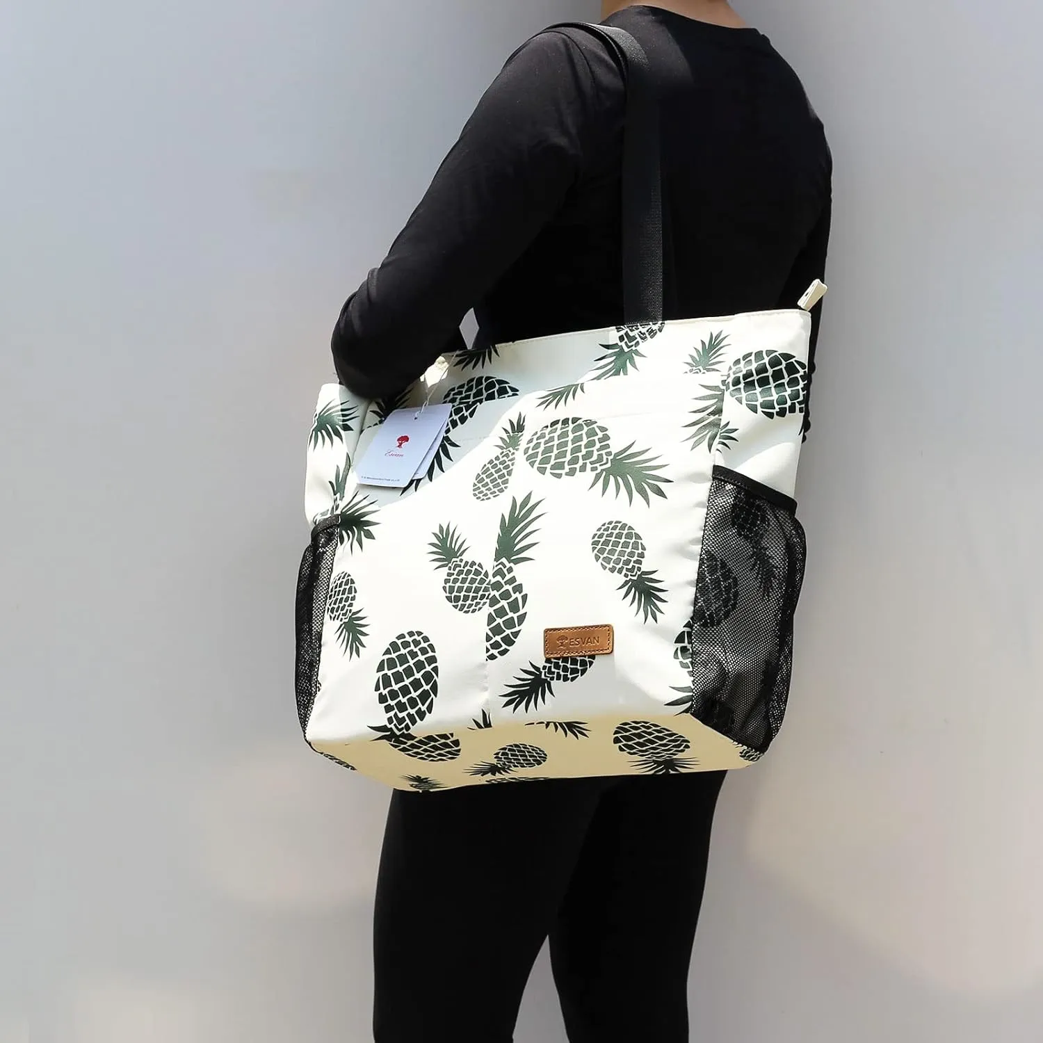 ESVAN Original Floral Tote Bag Large Shoulder Bag with Multi Pockets for Gym Travel Beach Daily Bags